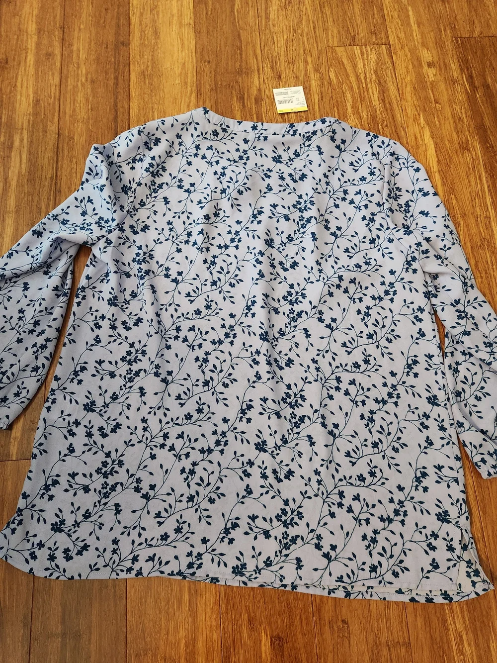 New Simply Styled Womens Light Blue/purple Floral 3/4 Sleeve Blouse Shirt, Large
